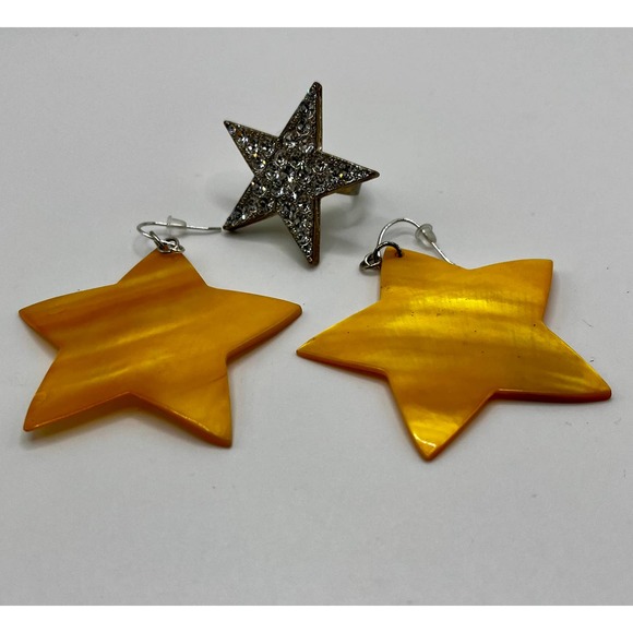 Star Shaped 80s Style Yellow Earrings & Ring Bling Costume Jewelry Lot - Picture 2 of 6